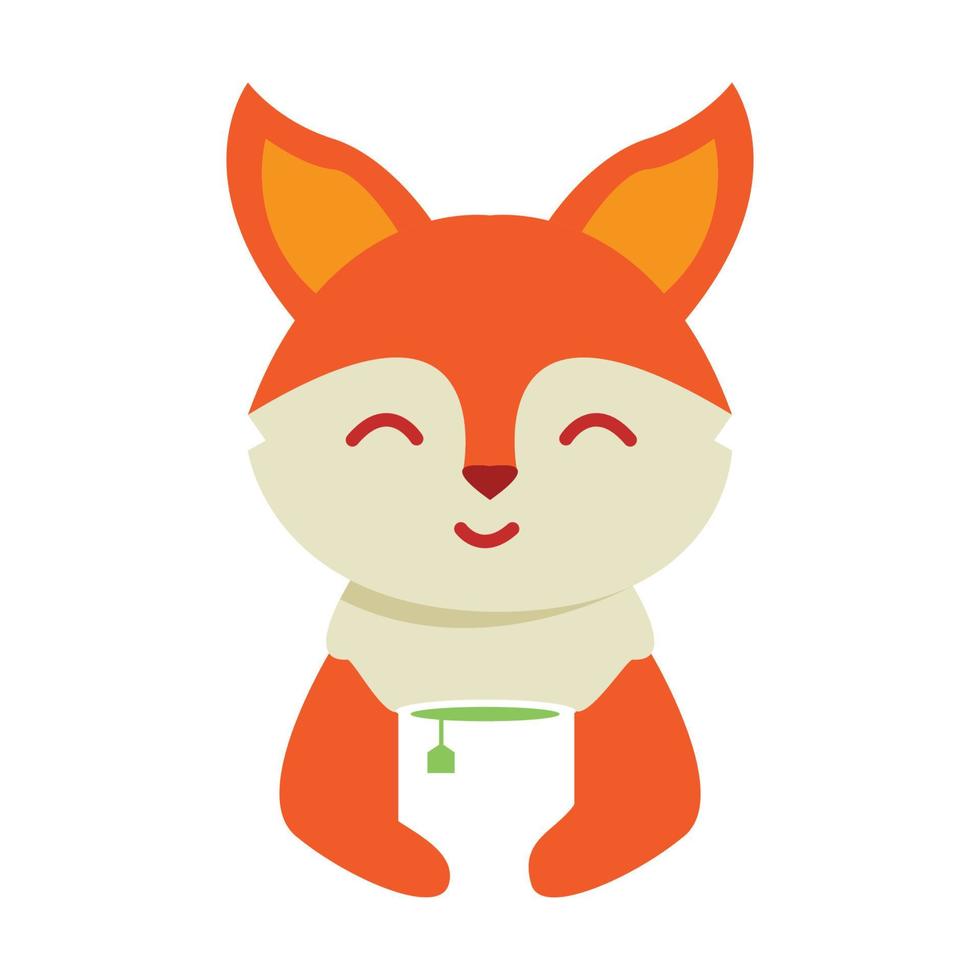 fox lindo dibujo animado con té logo icono vector ilustración