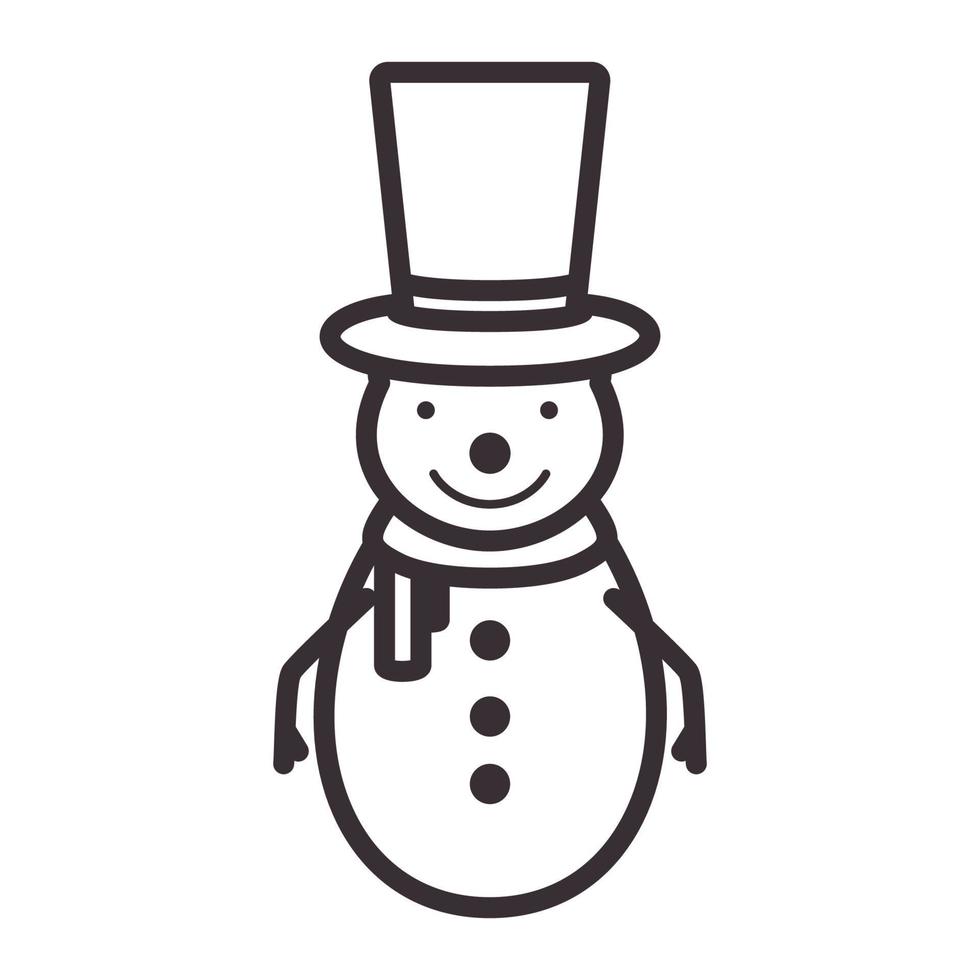 diseño de ilustración de icono de vector de símbolo de logotipo de muñeco de nieve de dibujos animados lindo de líneas