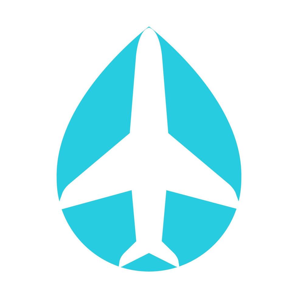 Gota de agua azul con logotipo de avión símbolo vectorial icono diseño gráfico ilustración vector