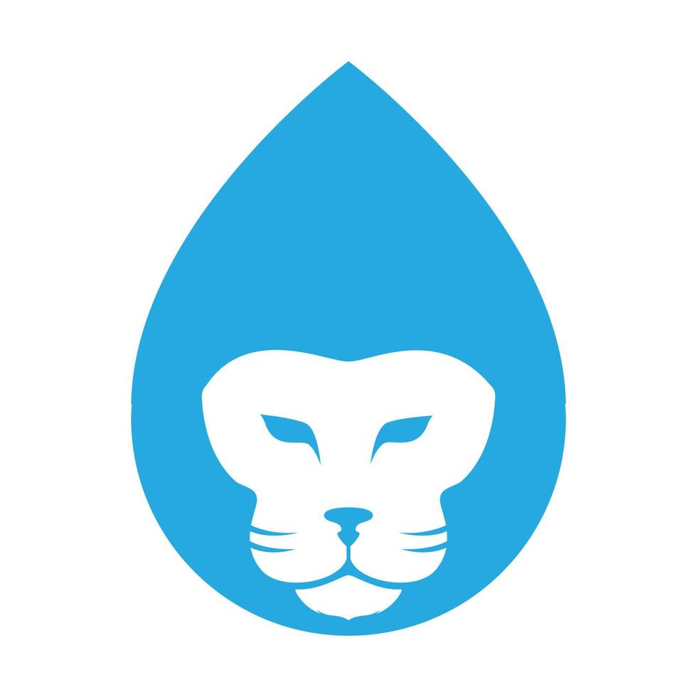 gota de agua azul con cabeza león logo vector icono ilustración diseño