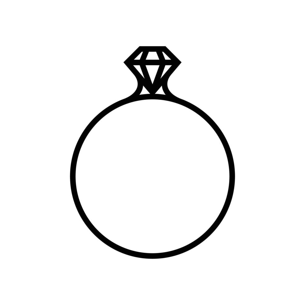 icono de contorno negro aislado de anillo con diamante sobre fondo blanco. icono de línea del anillo de bodas. diseño vectorial vector