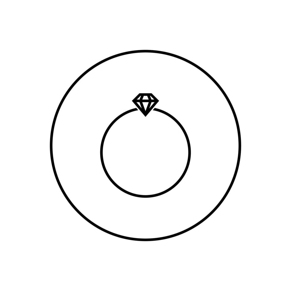 icono de contorno negro aislado de anillo con diamante sobre fondo blanco. icono de línea del anillo de bodas. diseño vectorial vector