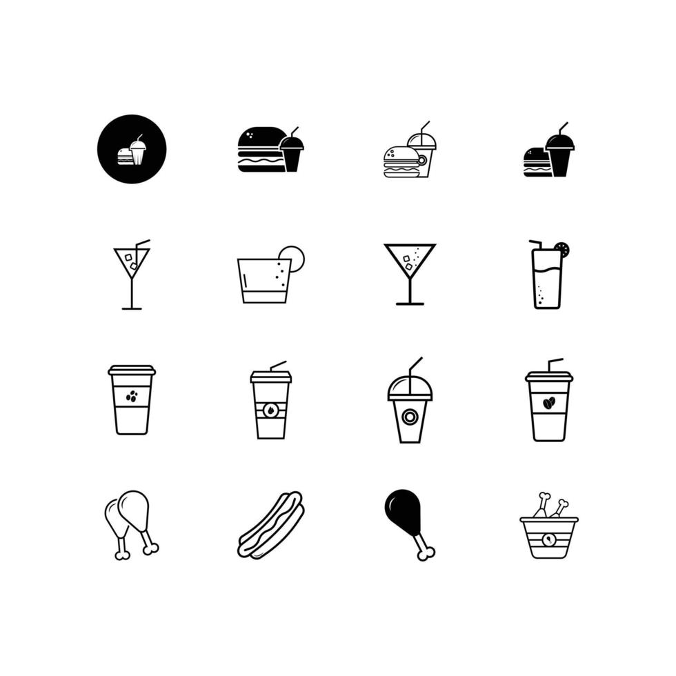 los iconos de comida y bebida establecen el diseño vectorial. vector
