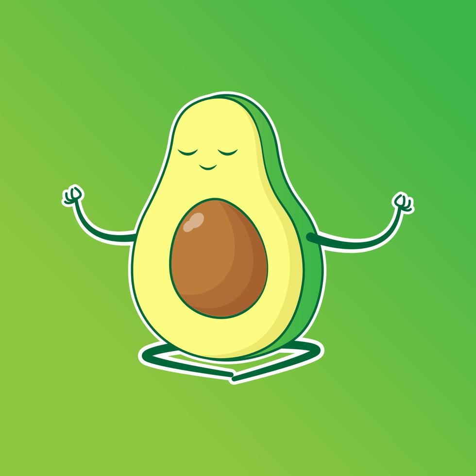 personaje de mascota de aguacate haciendo yoga vector