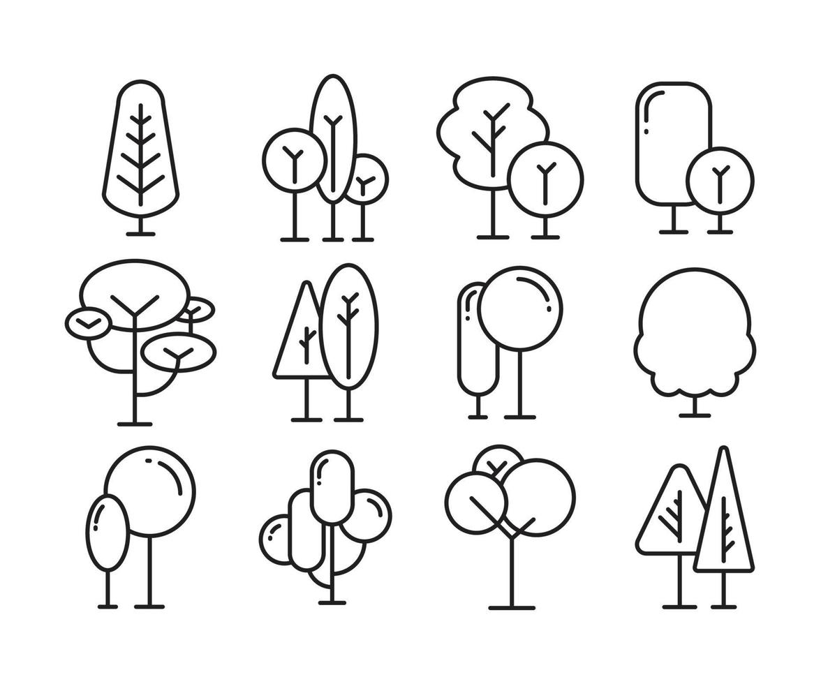 pine and tree icons line art vector