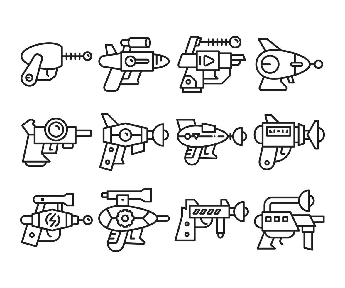 blaster gun and ray gun icons set vector