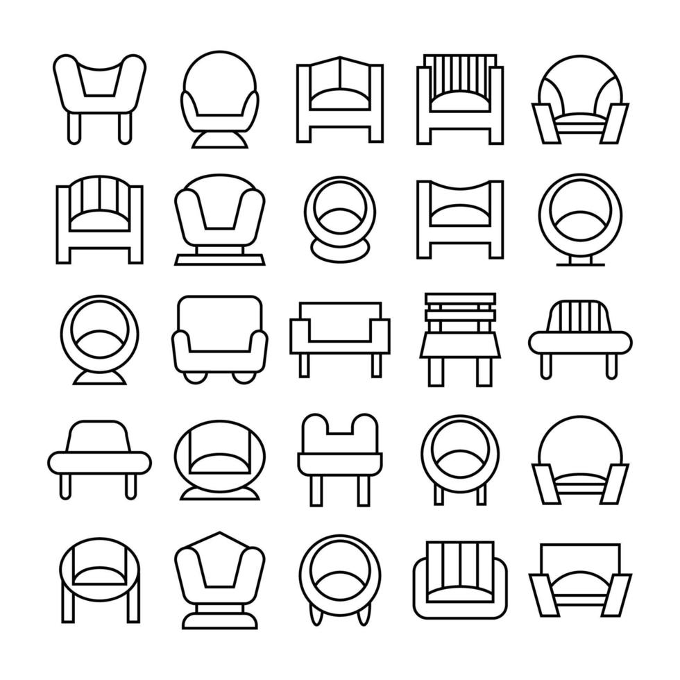 iconos de línea de silla, banco y sofá vector