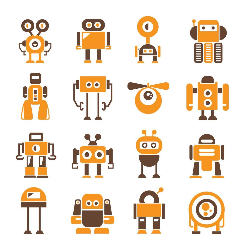 conjunto de iconos de robot naranja ilustración vectorial vector