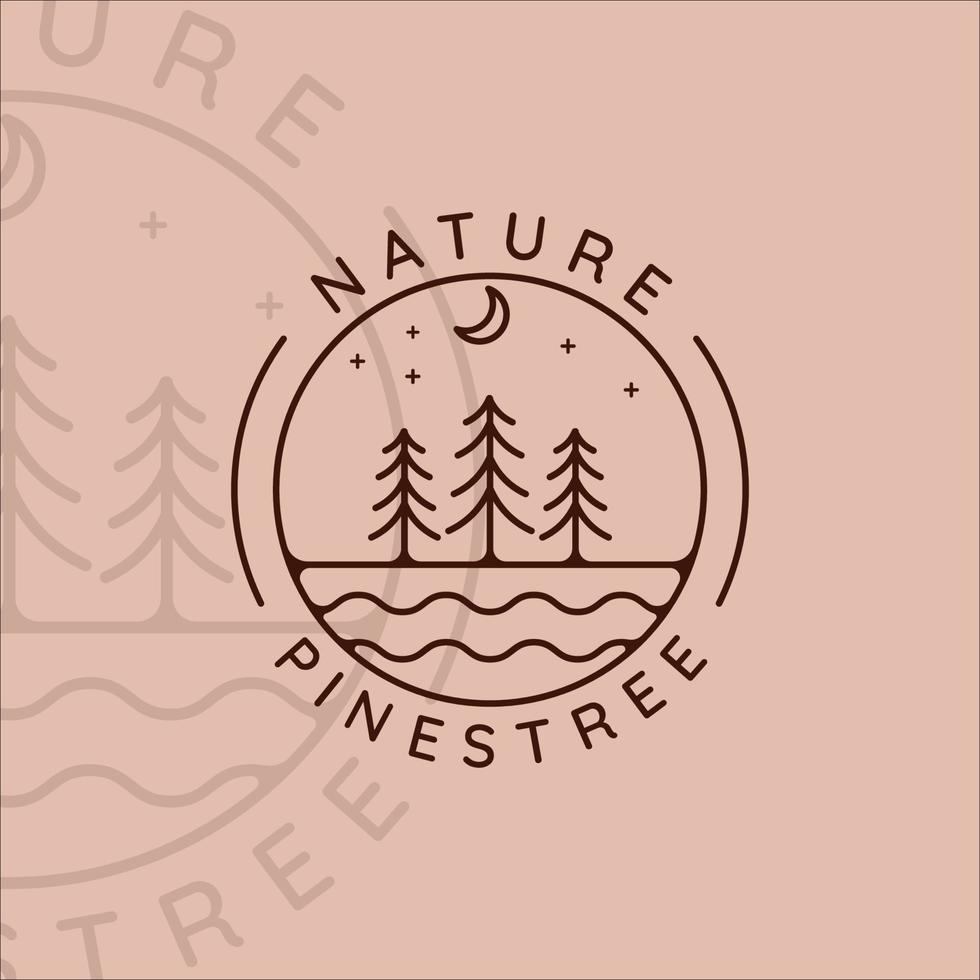 diseño gráfico de icono de plantilla minimalista simple de arte de línea de logotipo de árbol de pinos. símbolo de pino de la naturaleza con placa y tipografía vector
