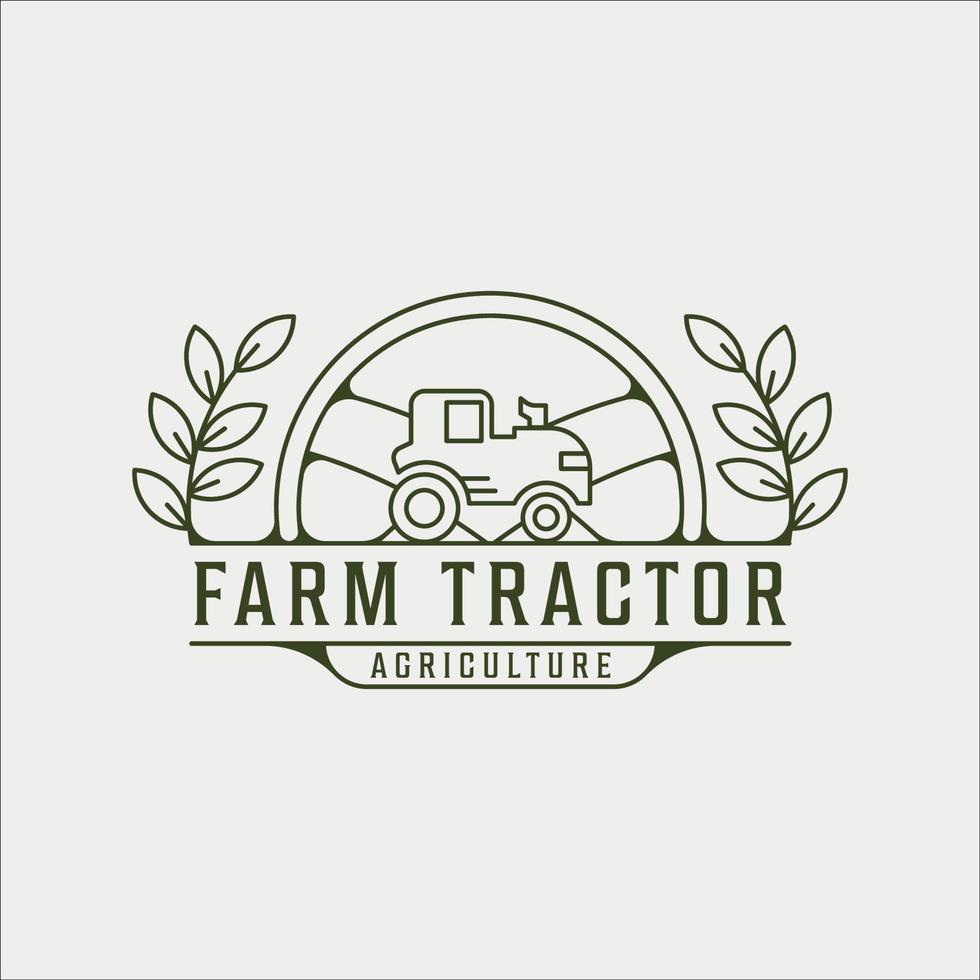 farm tractor logo line art vintage vector illustration template icon graphic design. agriculture landscape view with badge retro