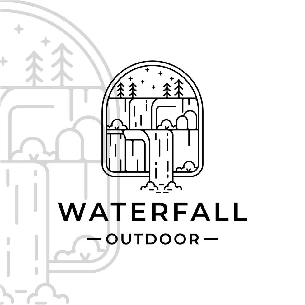 waterfall outdoor logo line art vector illustration template icon graphic design. simple minimalist of nature and adventure logo with badge emblem