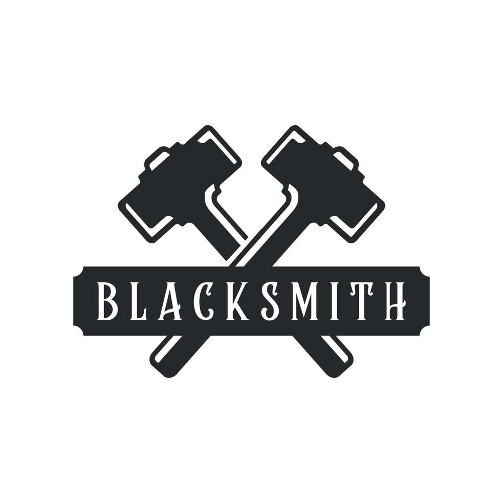 blacksmith hammer logo vintage vector logo illustration template icon design. welding and forge service symbol for industrial company  with retro style
