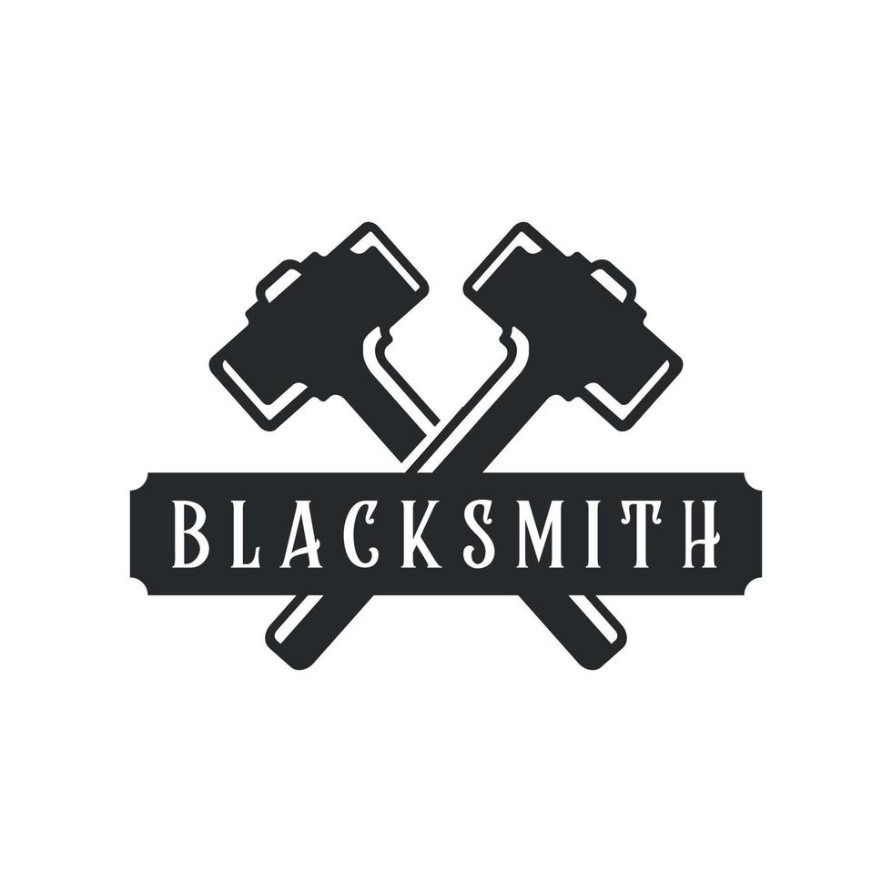 blacksmith hammer logo vintage vector logo illustration template icon design. welding and forge service symbol for industrial company  with retro style