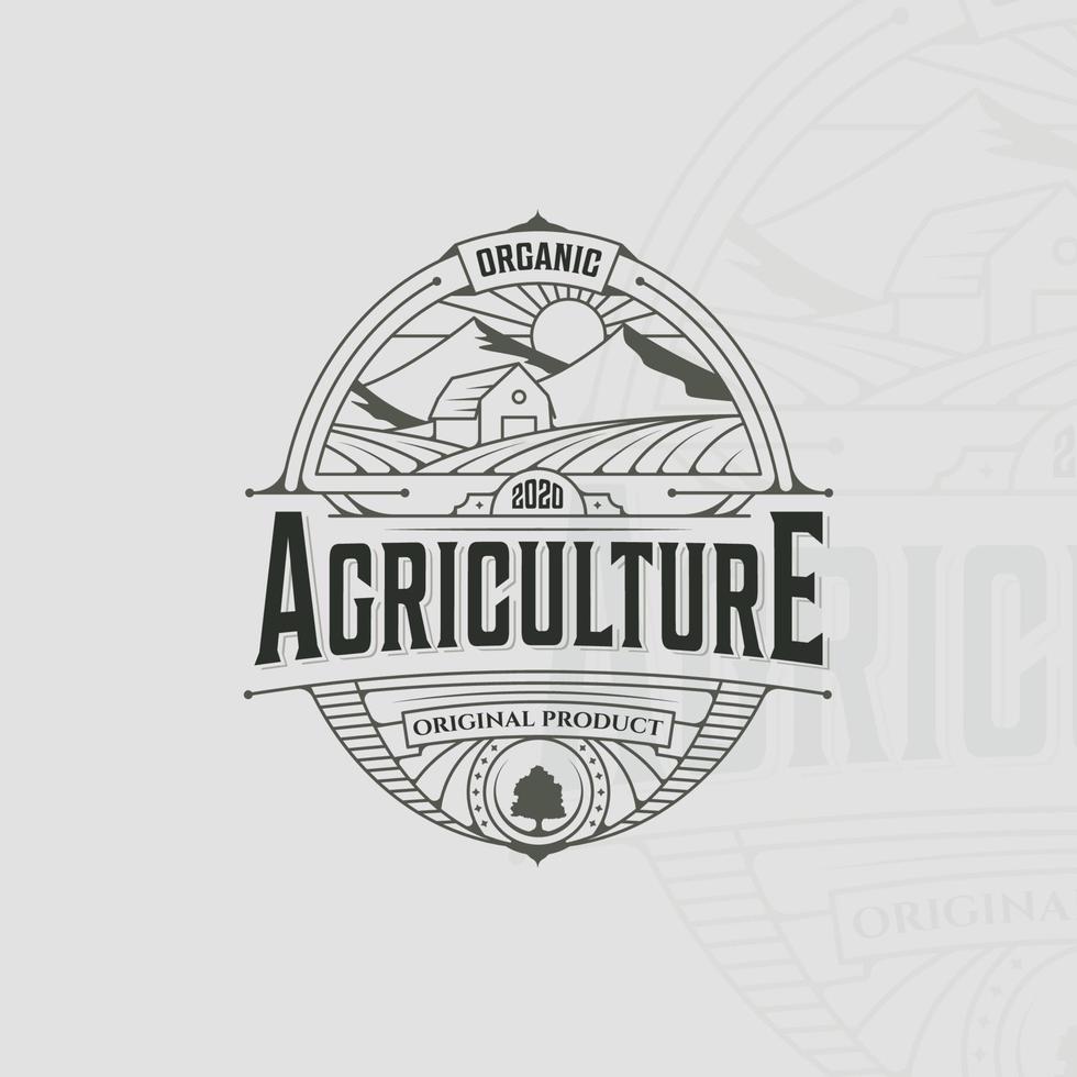 barn and farm logo vintage vector illustration template icon design. livestock landscape view agriculture  for farmer emblem with  typography retro style badge design