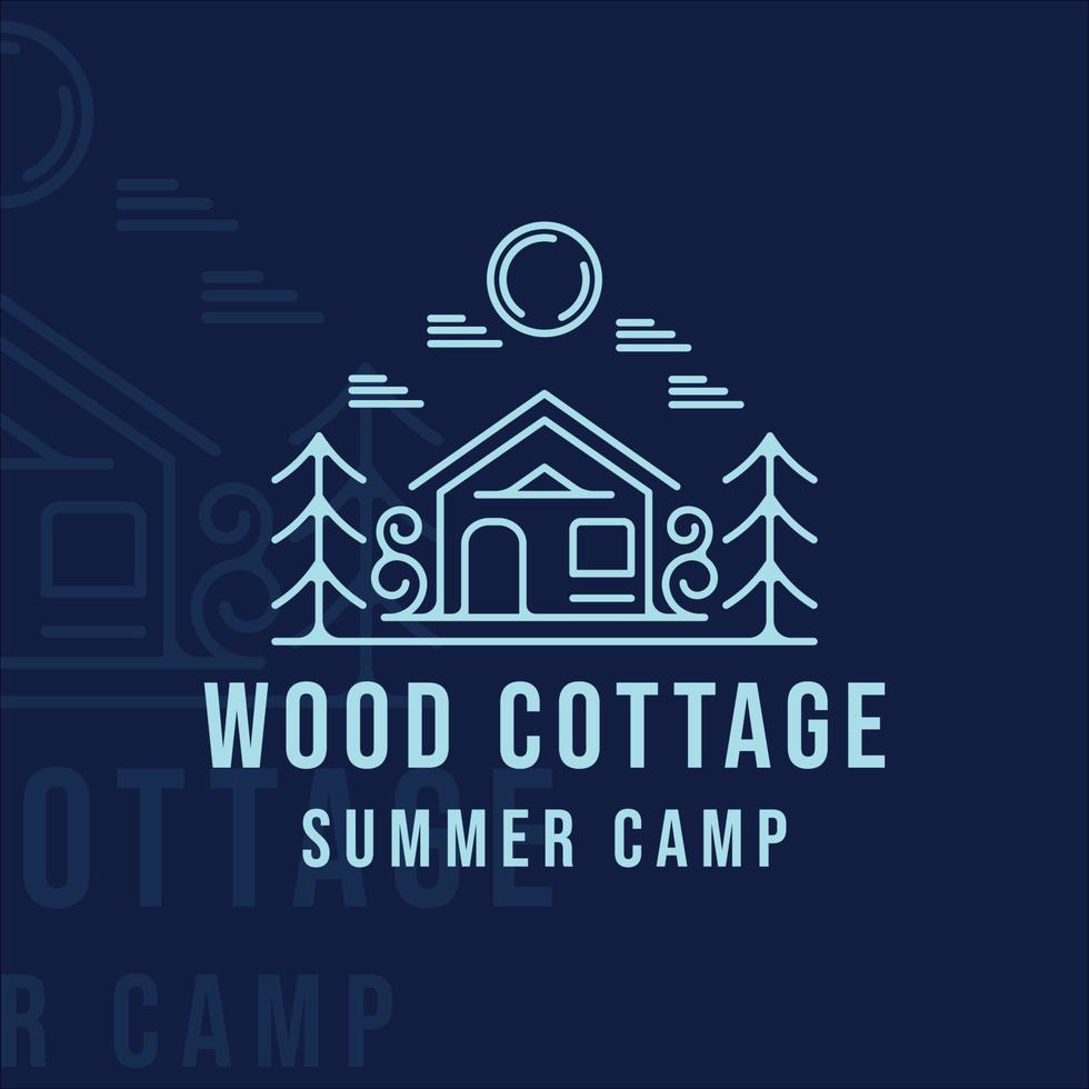 cabin or cottage line art simple logo vector illustration template icon graphic design. summer camp or camping sign and symbol with minimalist style