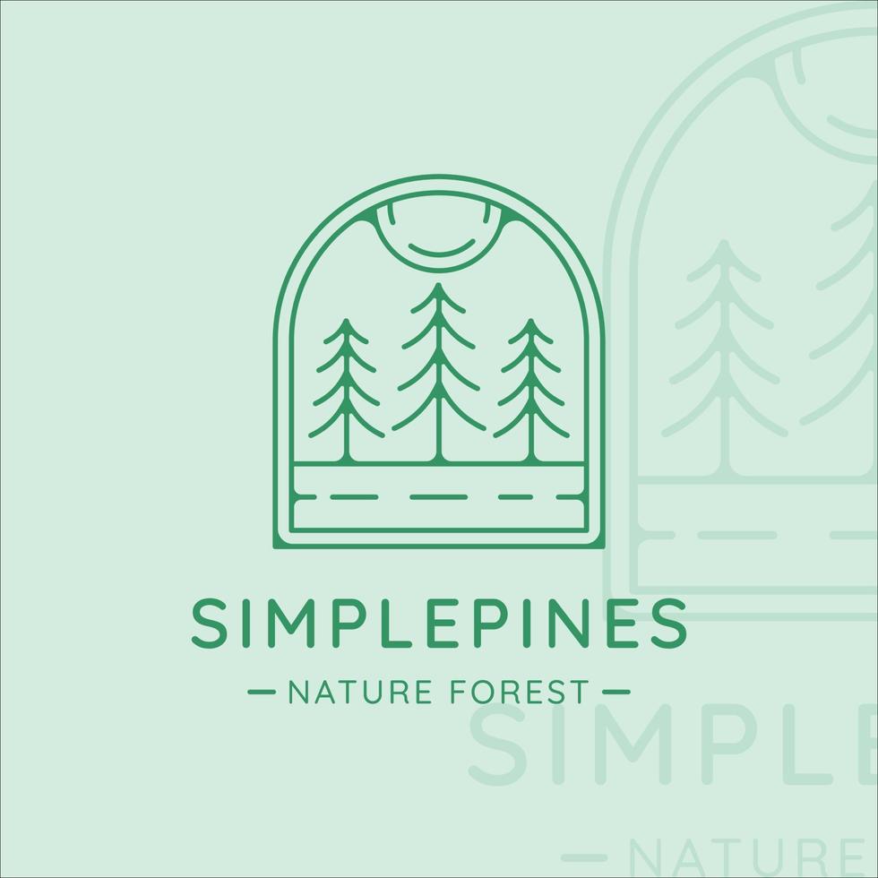 diseño gráfico de icono de plantilla minimalista simple de arte de línea de logotipo de árbol de pinos. símbolo de pino de la naturaleza con placa y tipografía vector