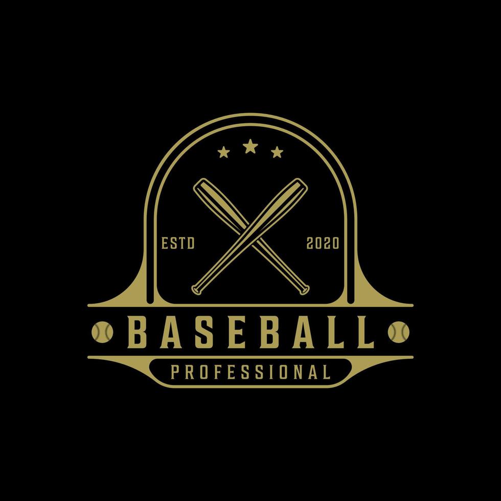 logotipo de béisbol vintage vector ilustración plantilla icono diseño gráfico. silueta deportiva de emblema retro de pelota y murciélago para club profesional y academia con tipografía de placa