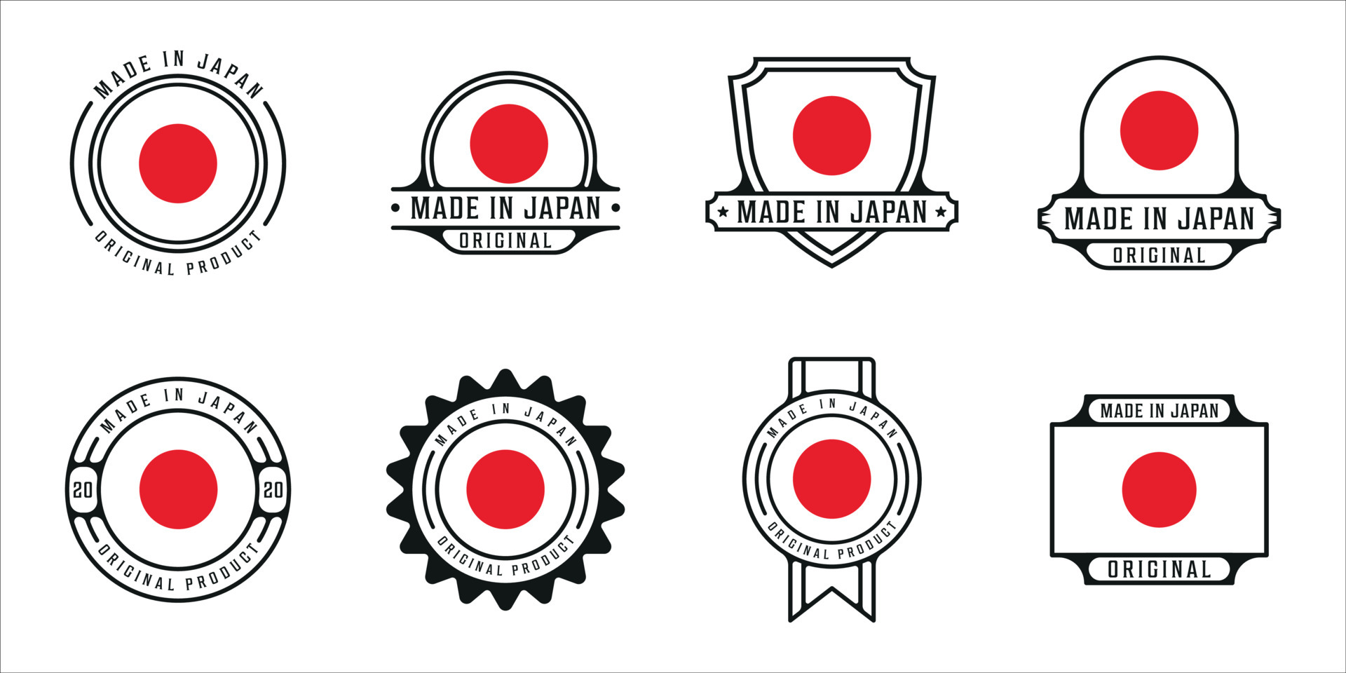 set of made in japan logo outline vector illustration template icon ...