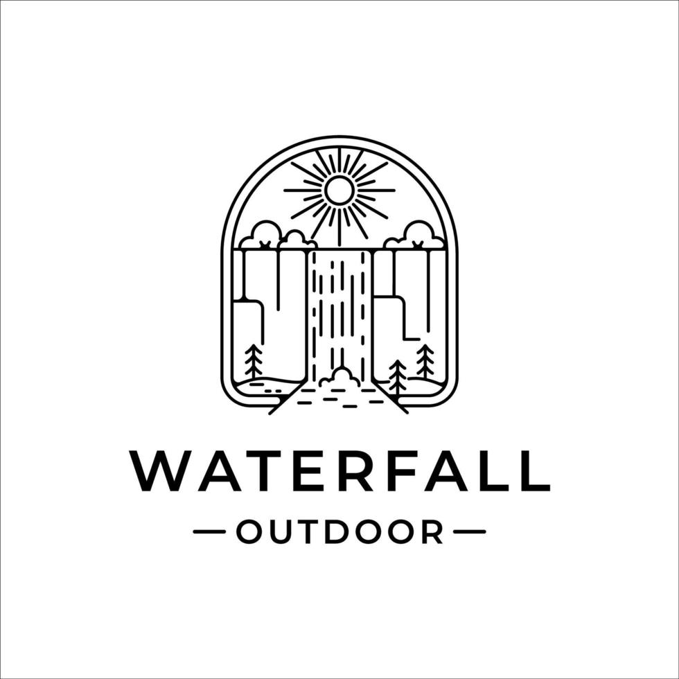 waterfall outdoor logo line art vector illustration template icon graphic design. simple minimalist of nature and adventure logo with badge emblem