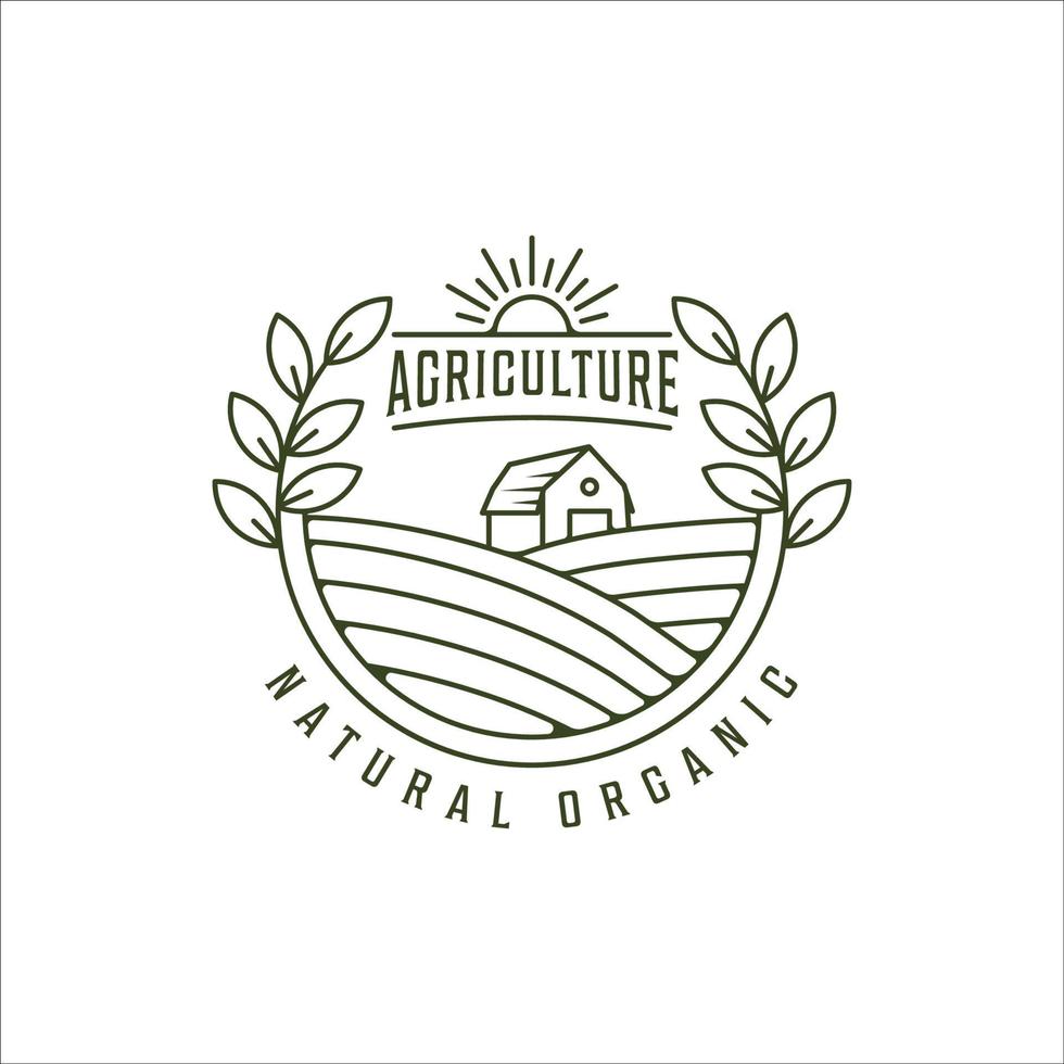 barn farm logo line art vintage vector illustration template icon graphic design. agriculture landscape view with typography