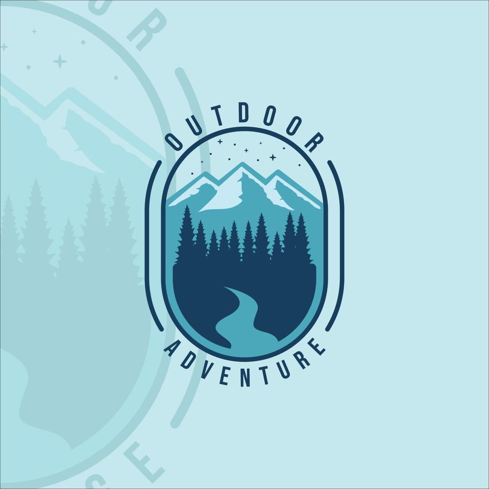 mountain and pines logo vintage vector illustration template icon graphic design. adventure outdoor at night forest with retro badge and typography