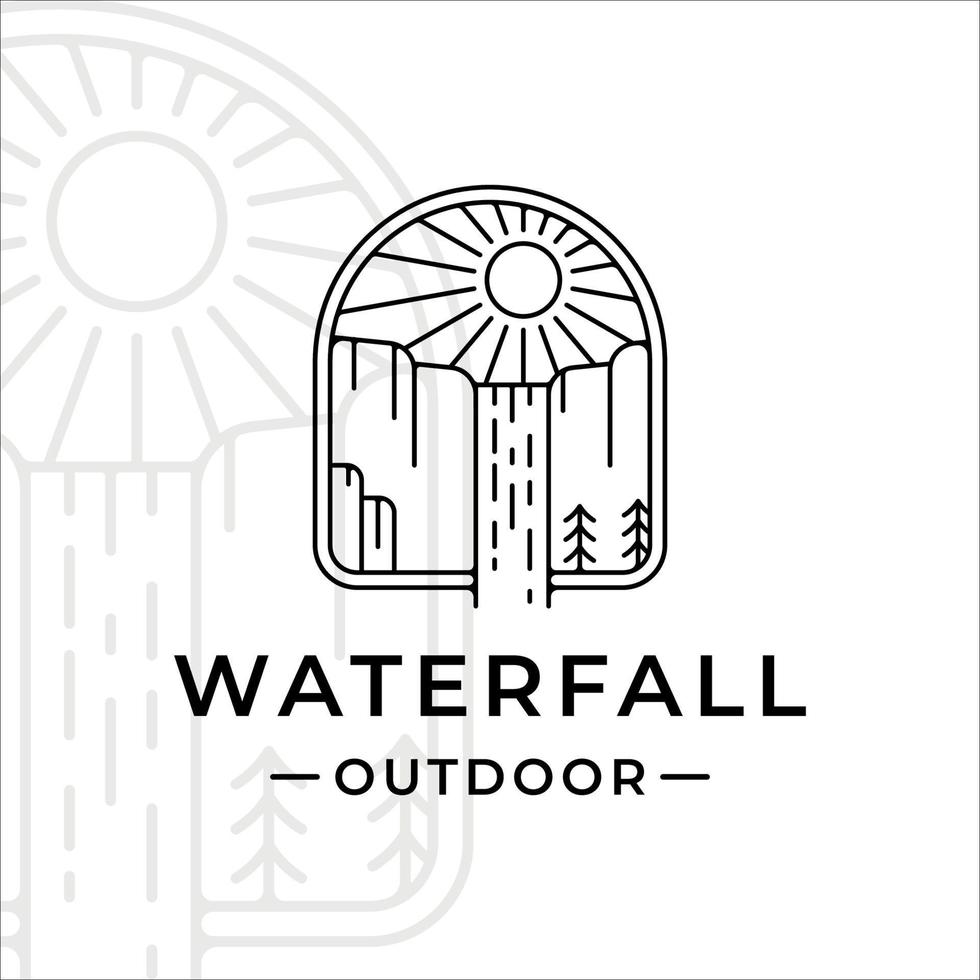 waterfall outdoor logo line art vector illustration template icon graphic design. simple minimalist of nature and adventure logo with badge emblem