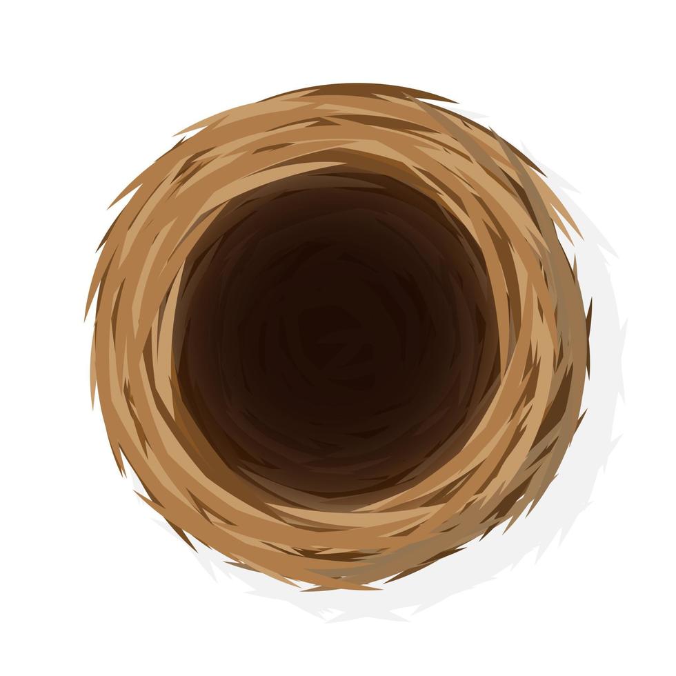 Cartoon wild bird nest from straw and twigs Top view of nest vector