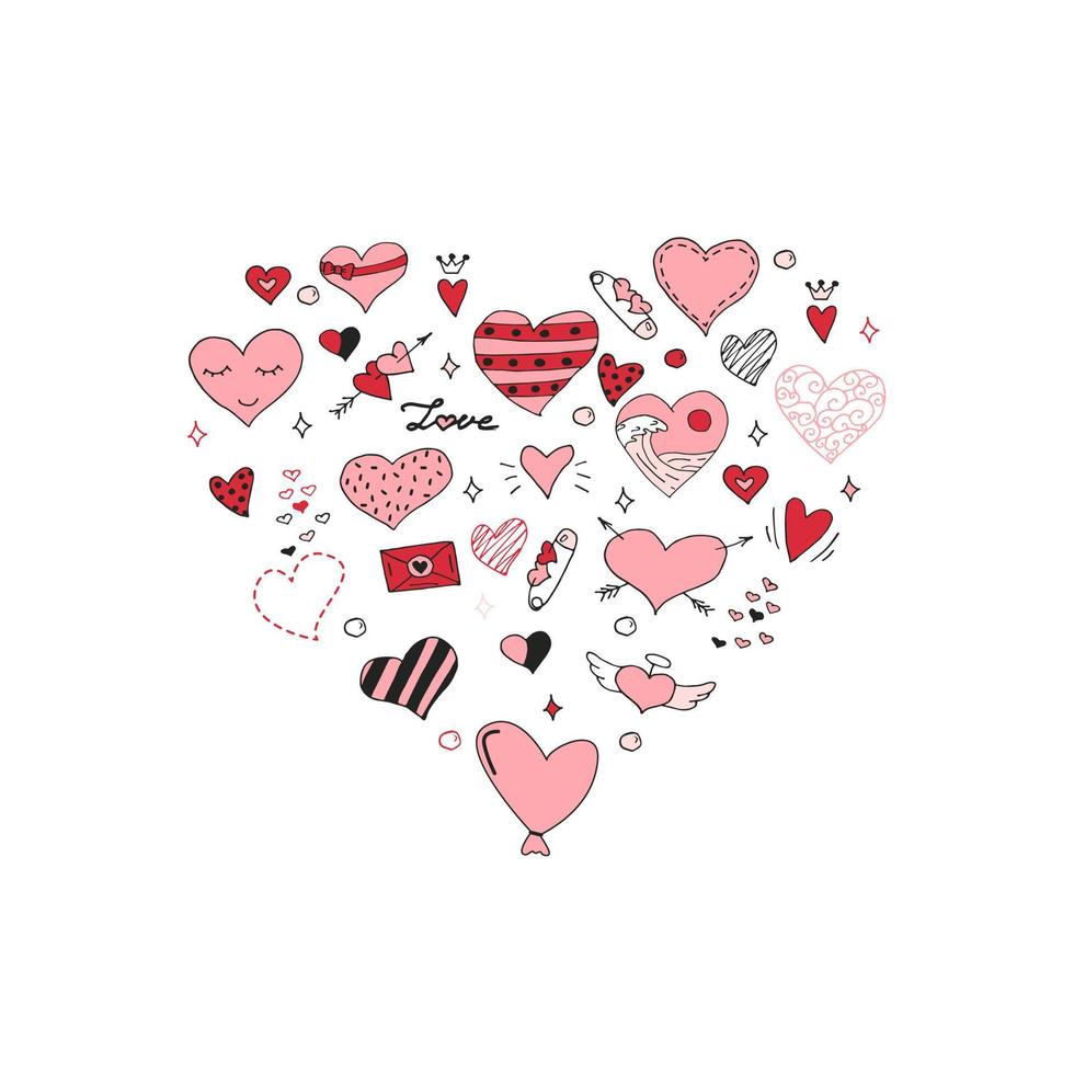 Hand Drawn Hearts in the Shape of a Heart. Valentine's Day vector