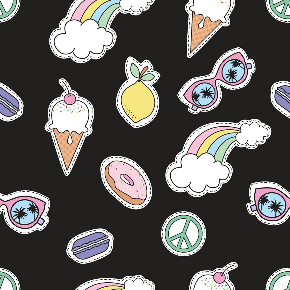 Seamless Pattern With Ice Cream, Rainbow, Lemon, Donut And Others. Cute Baby Elements. vector