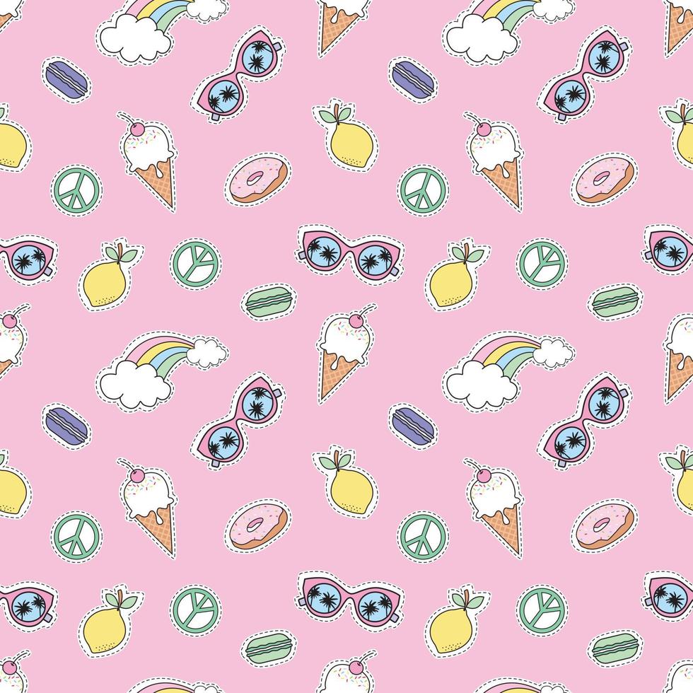 Seamless Pattern With Ice Cream, Rainbow, Lemon, Donut And Others. Cute Baby Elements. vector