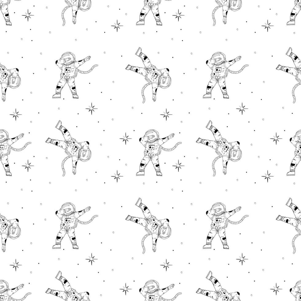 Hand Drawn Astronauts Seamless pattern. Vector Outline Illustrations For T-shirt Prints, Posters And Other Uses.