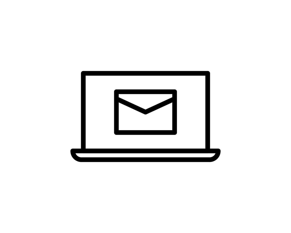 Outline inbox mail laptop icon illustration,vector message sign symbol. Laptop with letter icon isolated on white vector