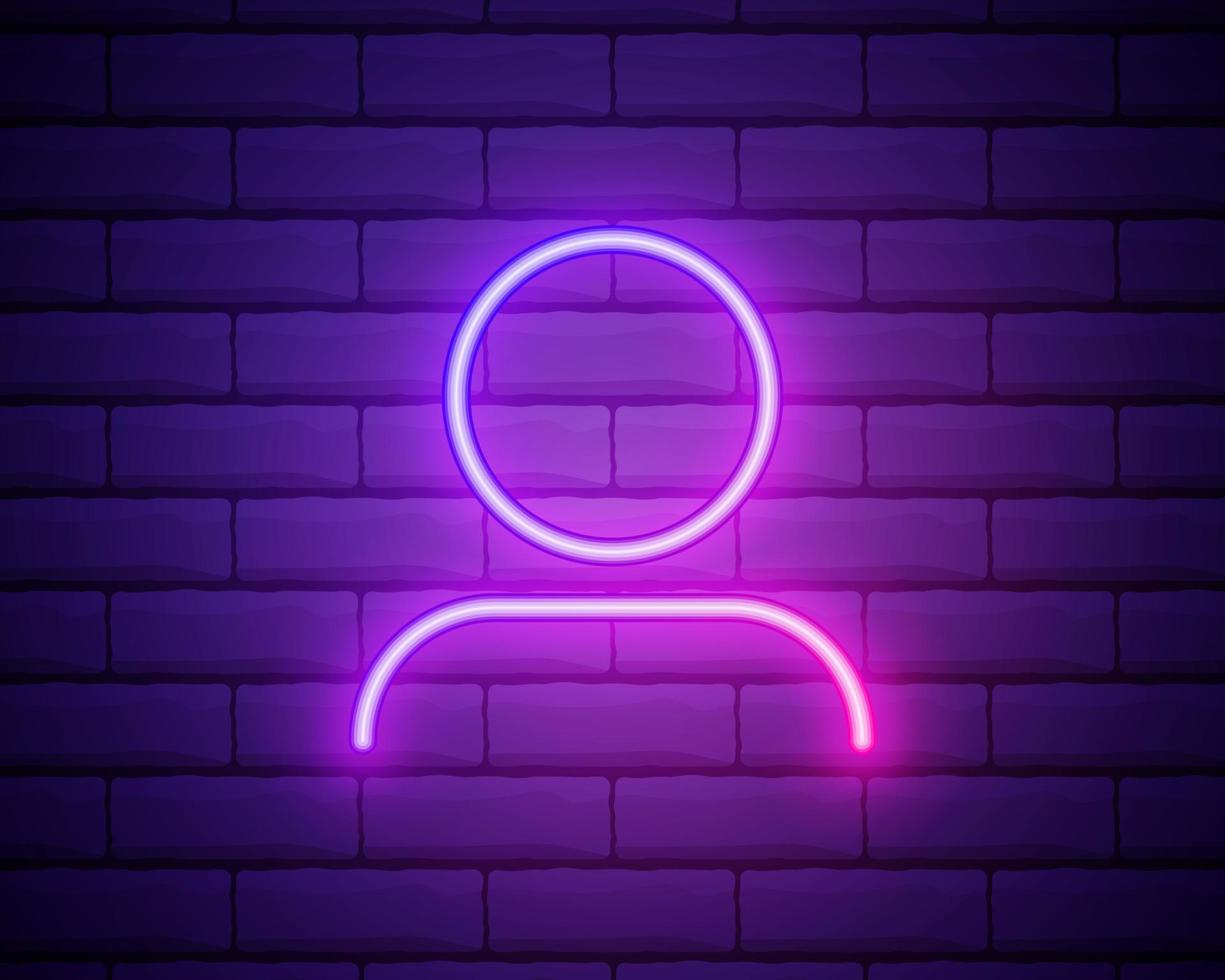 Male silhouette neon light icon. Gentlemen WC door glowing sign. Men's clothes department store. Vector isolated illustration isolated on brick wall.