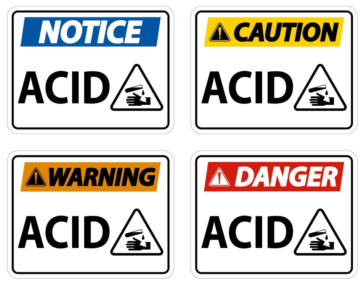 señal de advertencia de ácido de etiqueta sobre fondo blanco vector