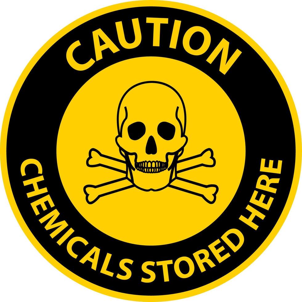 Caution Chemicals Stored Here Sign On White Background vector
