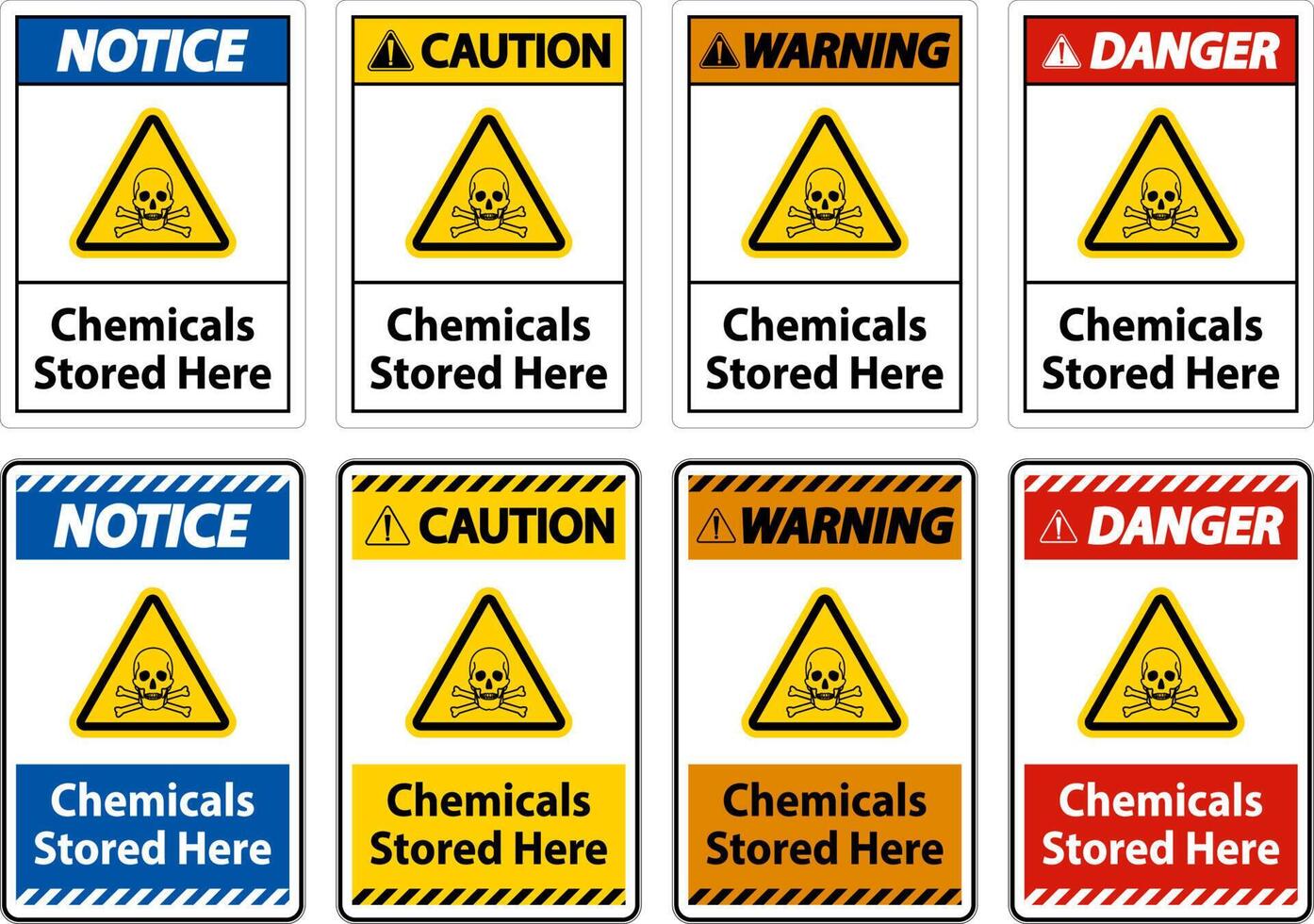 Label Chemicals Stored Here Sign On White Background vector