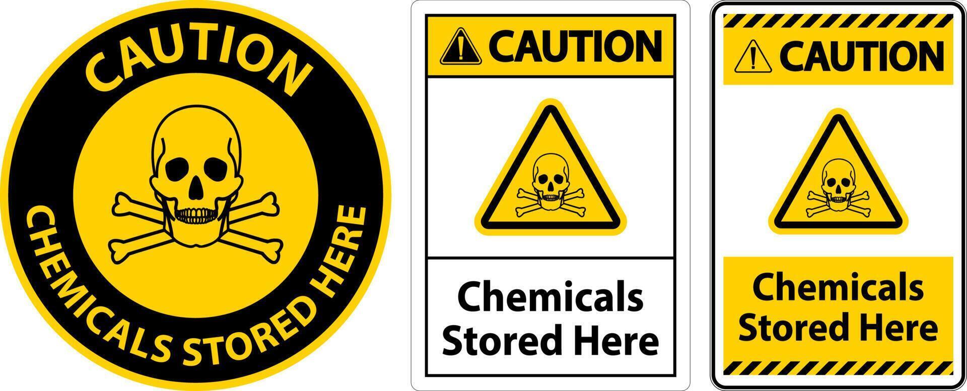 Caution Chemicals Stored Here Sign On White Background vector