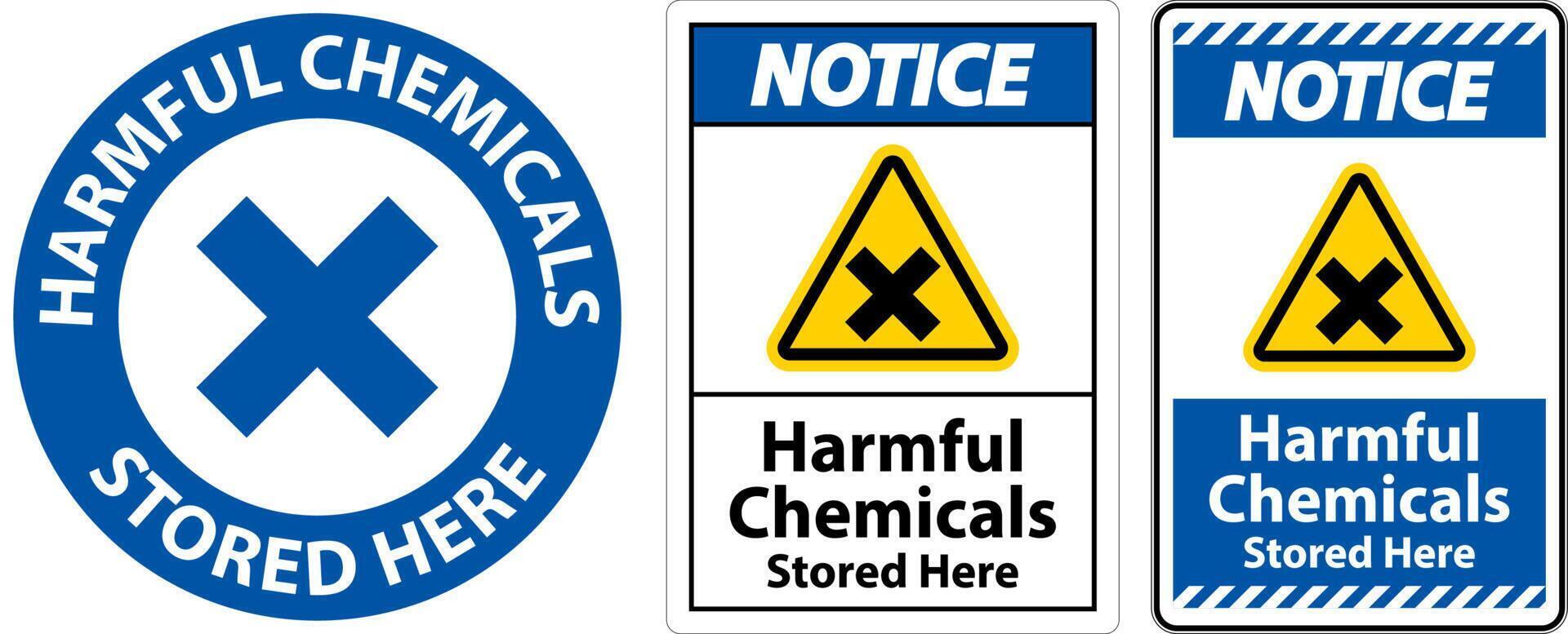 Notice Harmful Chemicals Stored Here Sign On White Background vector