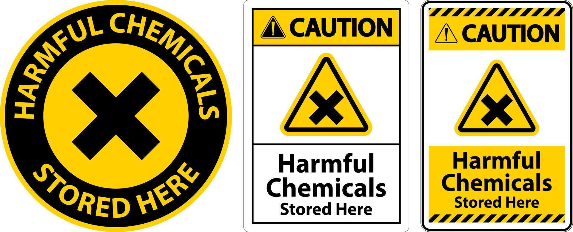 Caution Harmful Chemicals Stored Here Sign On White Background vector