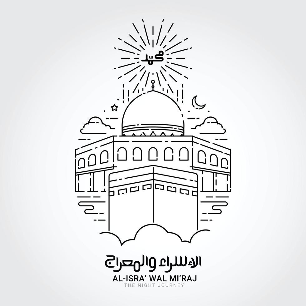 Isra and miraj prophet muhammad doodle hand drawn vector