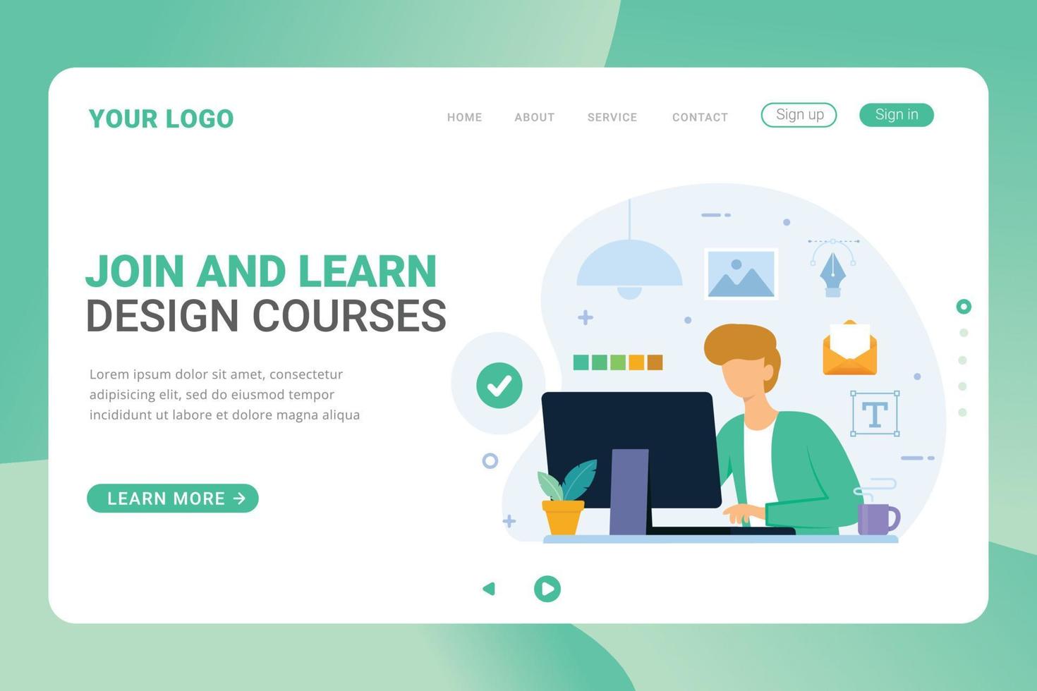 Landing page template design courses design concept vector