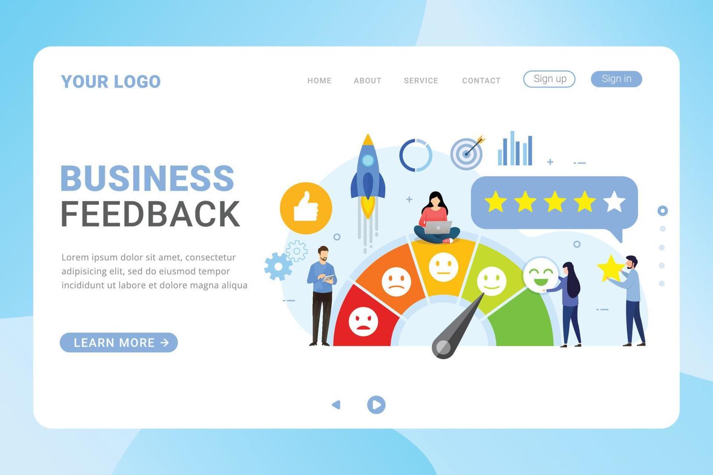 Landing page template business feedback design concept vector
