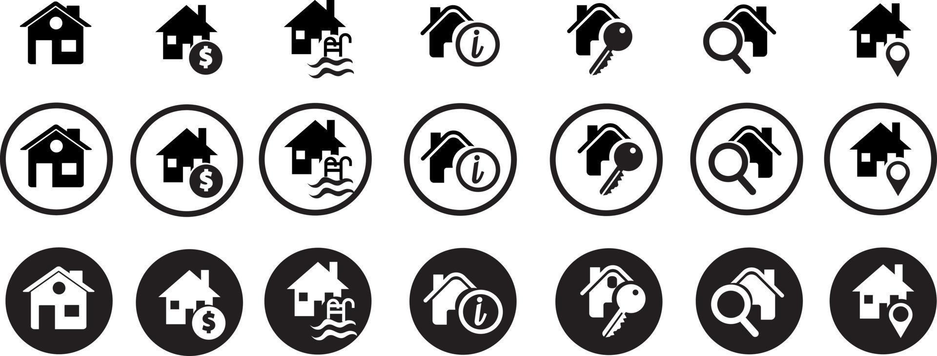 House icons set. Home icon collection. Real estate. Flat style houses symbols for apps and websites on whitr background vector