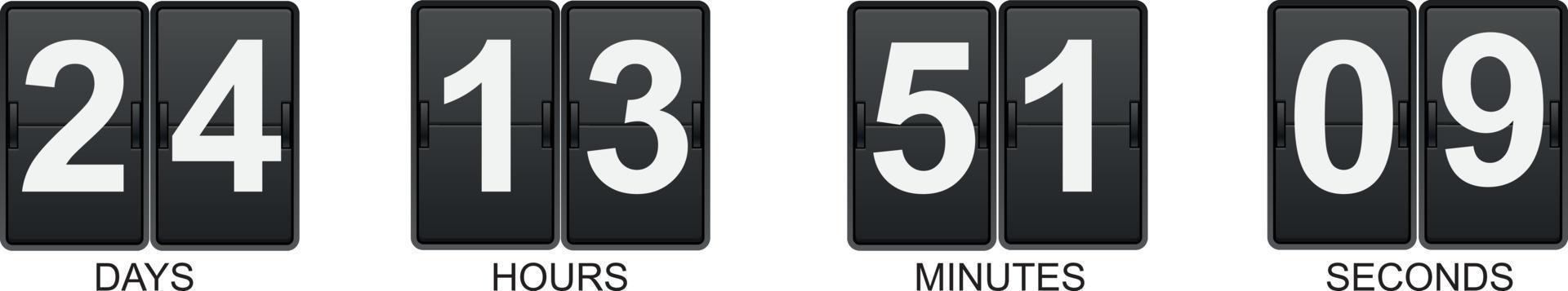 Realistic flip countdown clock counter timer. Flat count down day.Scoreboard time remaining count down flip board vector