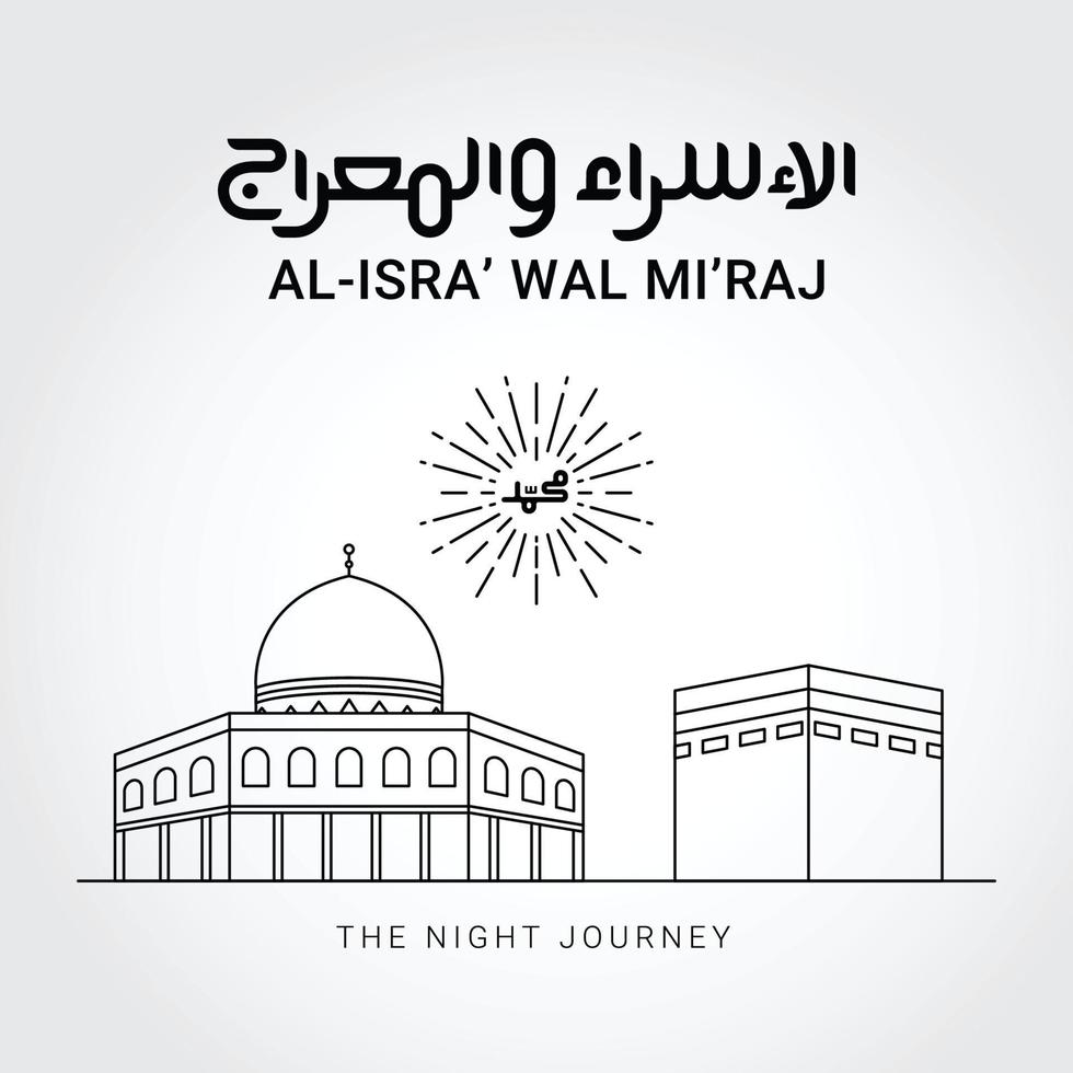 Isra and miraj prophet muhammad doodle hand drawn vector