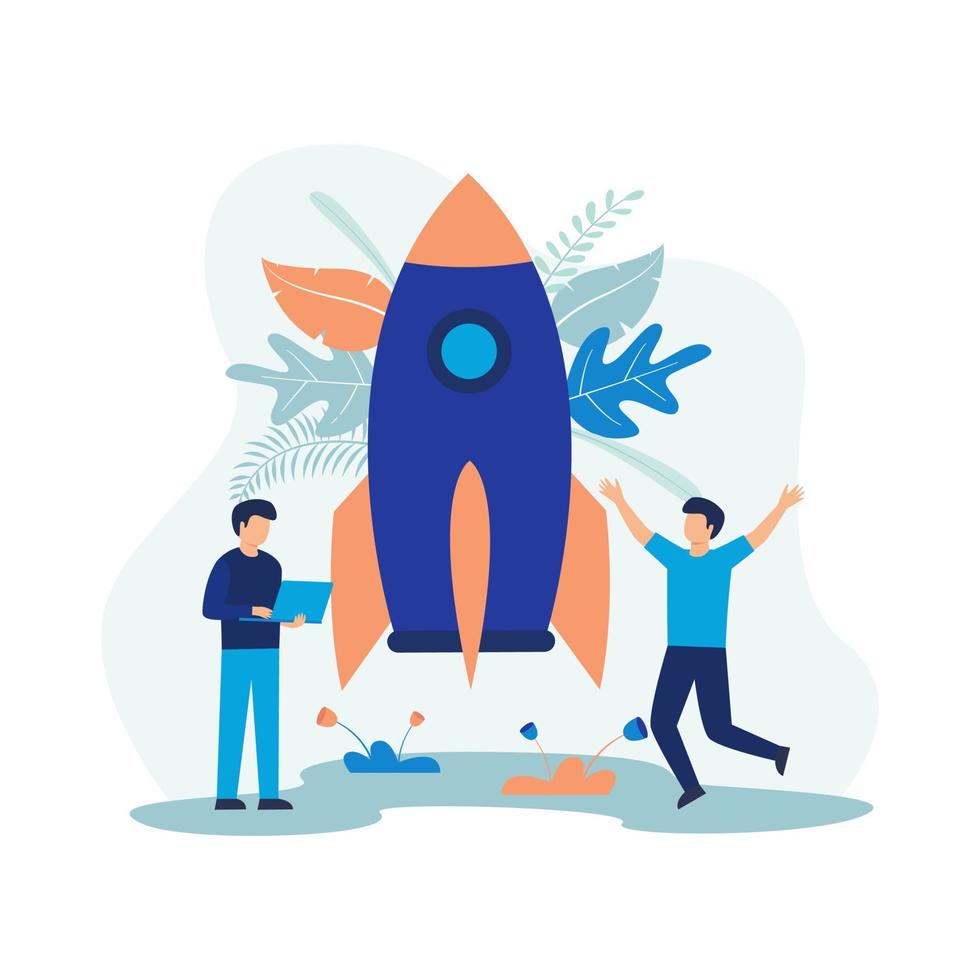 Illustration concept of Startup. Business, rocket, businessman, people. Flat illustration vector suitable for many purposes.