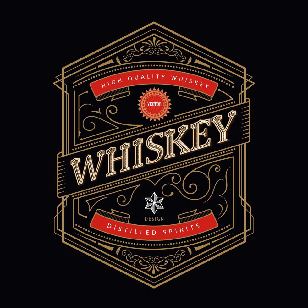 whisky marco antiguo borde vintage grabado etiqueta retro occidental ilustración vectorial vector