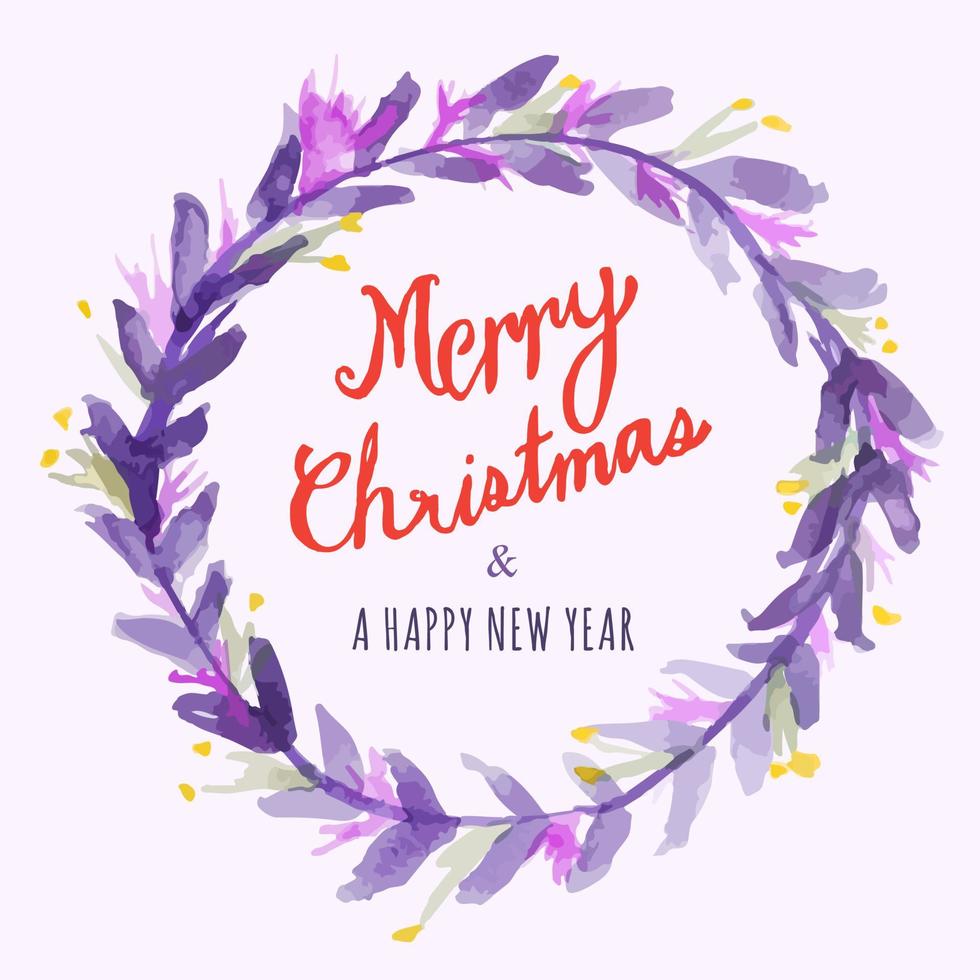 Merry Christmas and Happy New Year Typography vintage Hand Drawn watercolor illustration vector