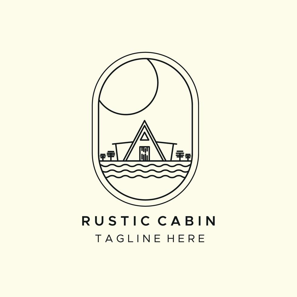 rustic cabin simple line art emblem logo template vector illustration design