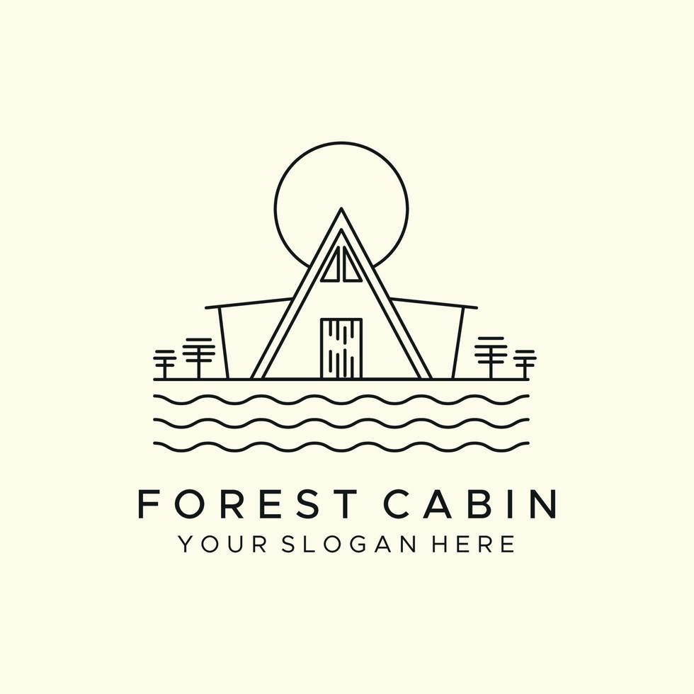 diseño de ilustración vectorial de plantilla de logotipo de icono de arte de línea simple de cabaña forestal vector